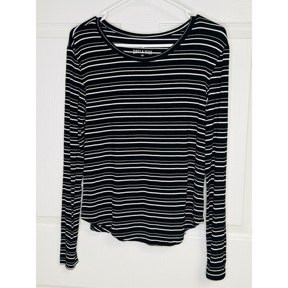 American Eagle Soft and Sexy Black White Striped Long Sleeve Shirt Size XS - Picture 1 of 9